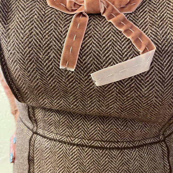 Gold/Brown Metallic Wool brown herringbone Dress - Picture 2 of 6